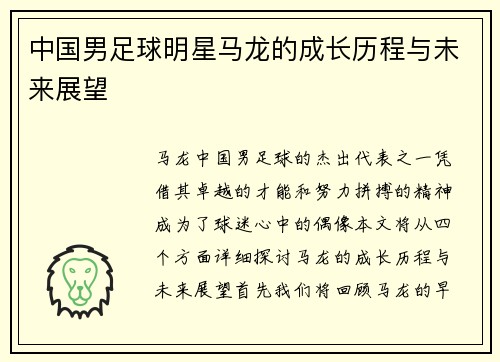 中国男足球明星马龙的成长历程与未来展望